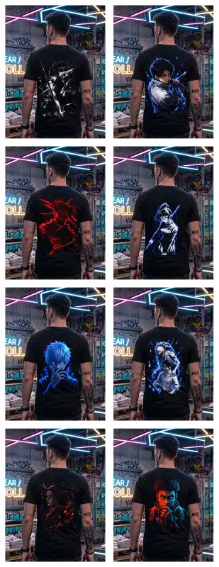 jujutsu kaisen dtf semitonos playera negra 17 diseños anime
