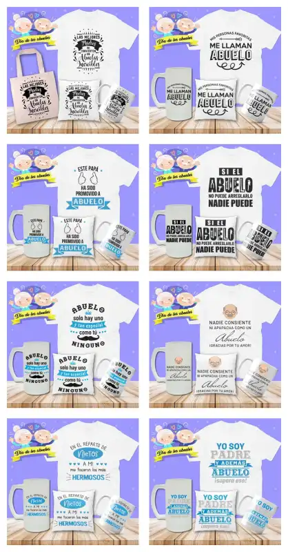 Plantillas abuelo abuela abueltios playeras tazas cojines sublimacion frases