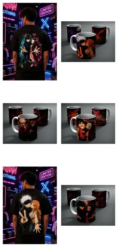 tazas playeras anime parejas demon slayer naruto dragon ball dtf semitono tazas