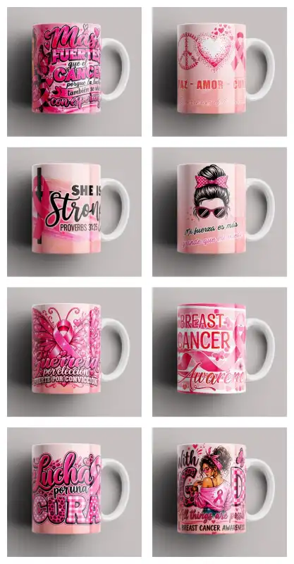 Coleccion 55 plantillas Contra el cancer de mama listos rosa tazas sublimar