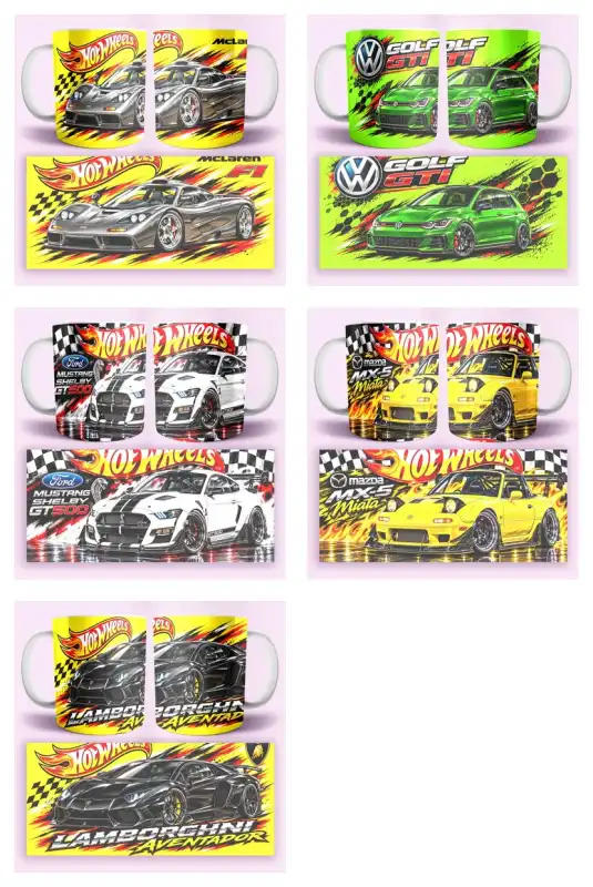 AUTOS Hotwheels 5 plantillas tazas sublimar