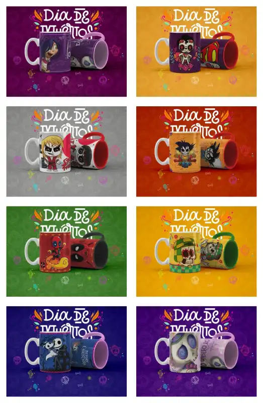 personajes peliculas video juegos dia de muertos editables tazas sublimar