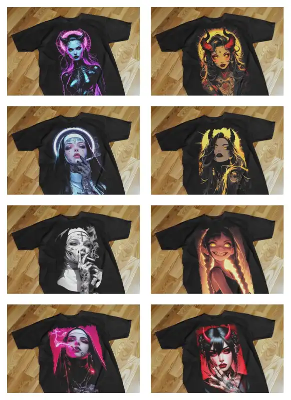 terror demonios mujeres 15 diseños halloween png semitonos dtf playeras