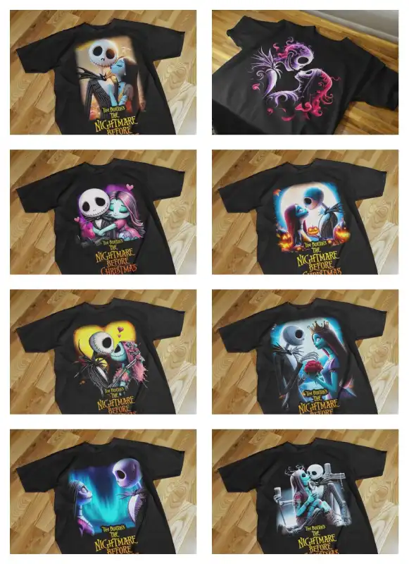 sally Jack Skellington semitonos playera negra dtf 15 diseños parejas