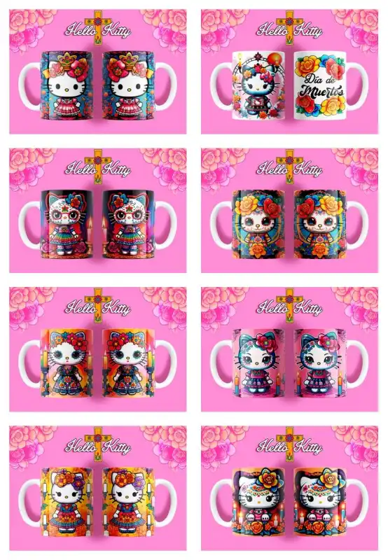 HELLO KITTY CATRINAS 15 plantillas tazas dia de muertos sublimar