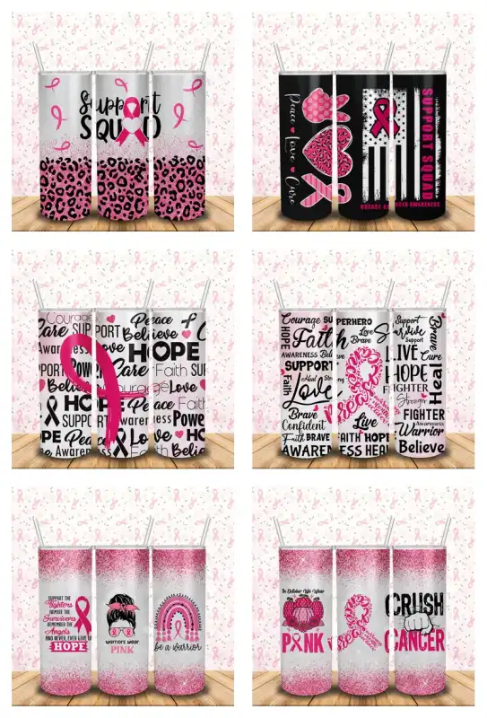 plantillas liston Rosa Cancer de mama Tumbler vasos sublimar 10 diseños