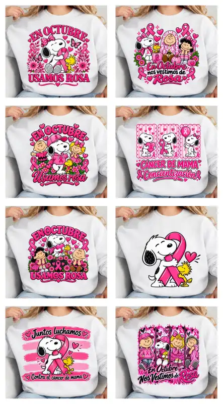 SNOOPY- PREVENCION DEL CANCER DE MAMA 17 plantillas png liston rosa
